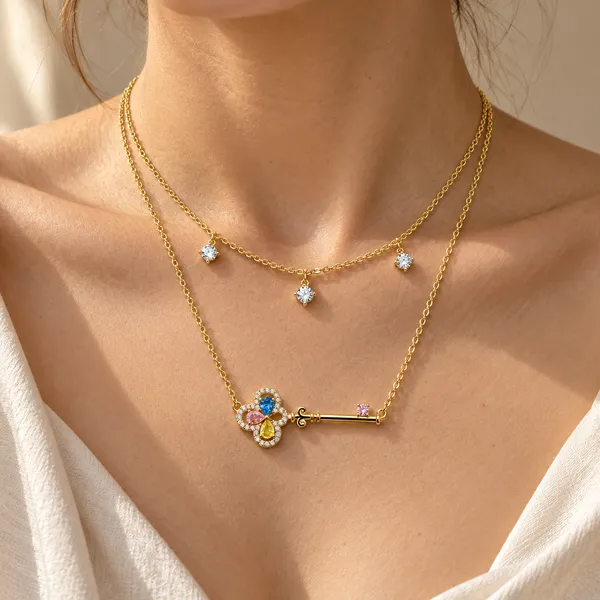 Gold_Tone_Prism_Key_Layered_Necklace_For_Women