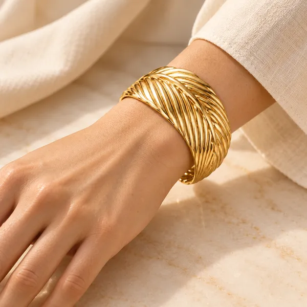 Gold-Tone_Ribbed_Open_Cuff_Bracelet_for_Women