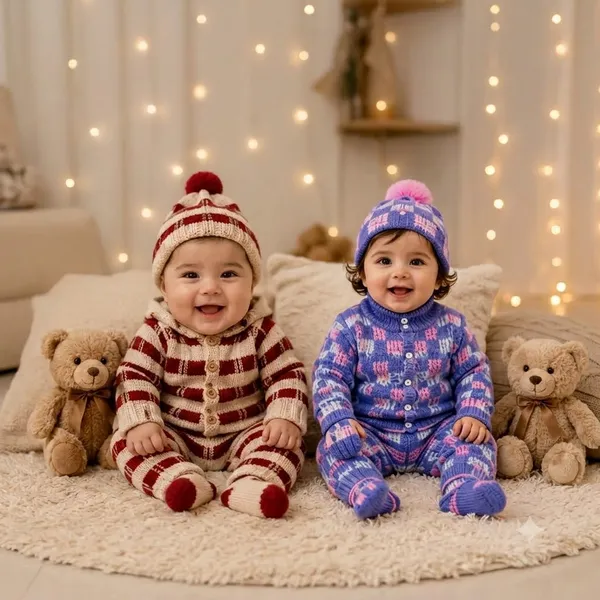 Cream_And_Blue_Wool_Romper_Set_For_Babies_Pack_Of_2