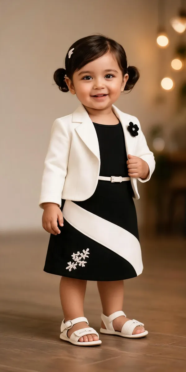 Black_And_White_Cotton_Polyester_Blazer_Dress_For_Girls