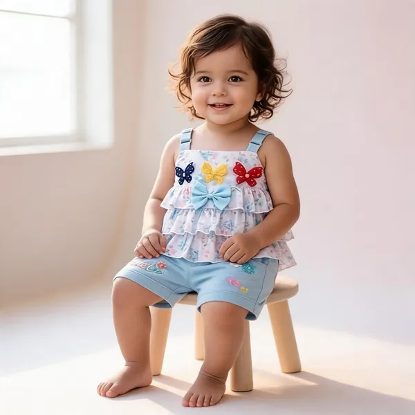 Blue_Cotton_Polyester_Top_And_Shorts_Set_For_Girls