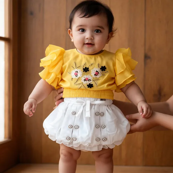Yellow_Cotton_Polyester_Baby_Outfit_Set_For_Girls