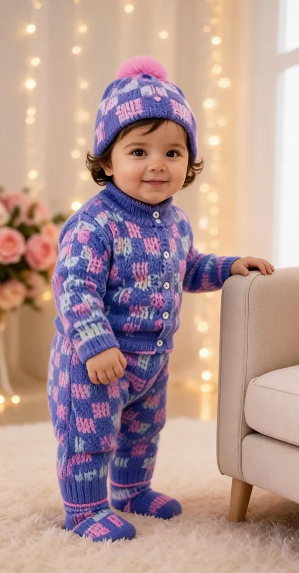 Cream_And_Blue_Wool_Romper_Set_For_Babies_Pack_Of_2
