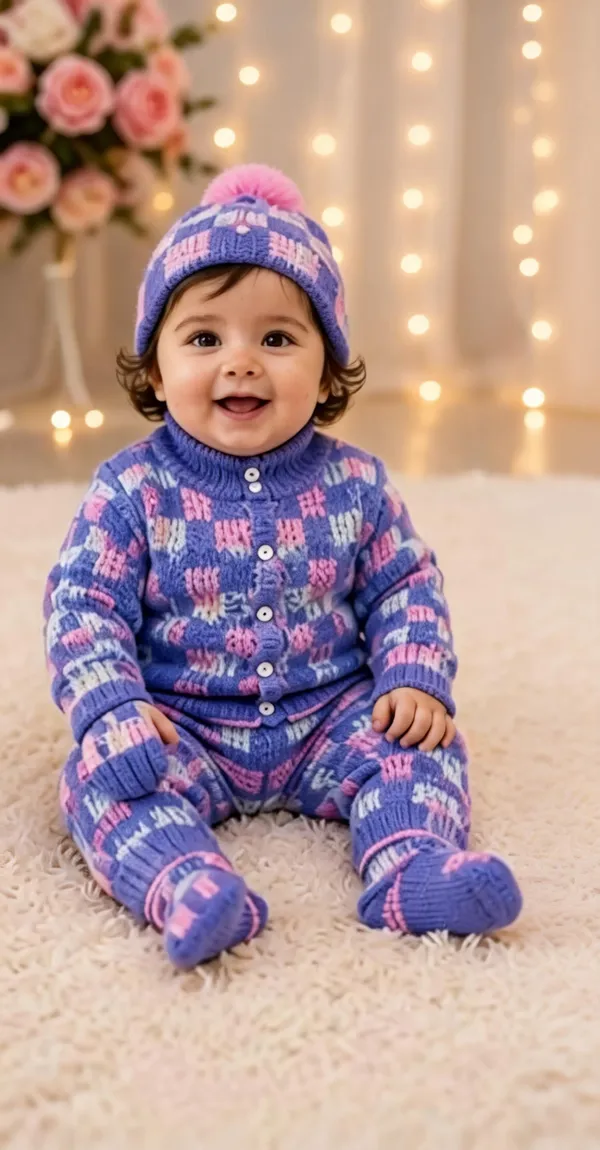 Cream_And_Blue_Wool_Romper_Set_For_Babies_Pack_Of_2