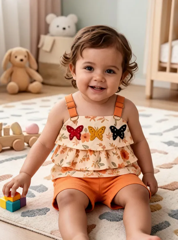 Orange_Cotton_Polyester_Top_And_Shorts_Set_For_Girls