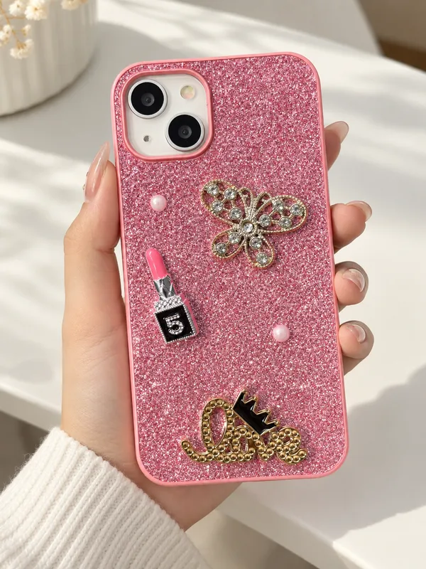 Pink_Glitter_Butterfly_Embellished_Iphone_Case_For_Women