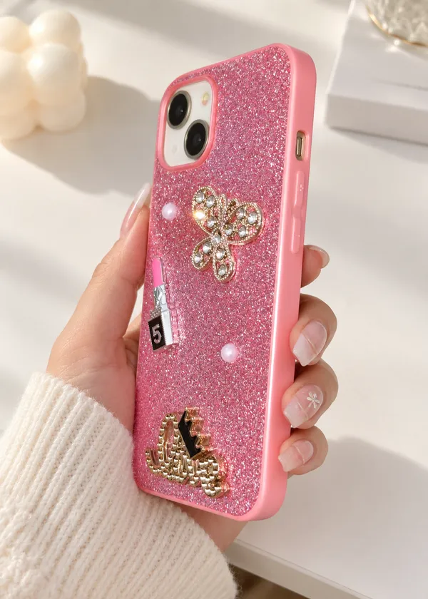 Pink_Glitter_Butterfly_Embellished_Iphone_Case_For_Women