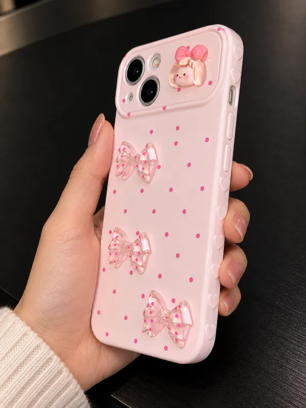 Pink_Silicone_Bow_Polka_Dot_Decorative_Iphone_Case