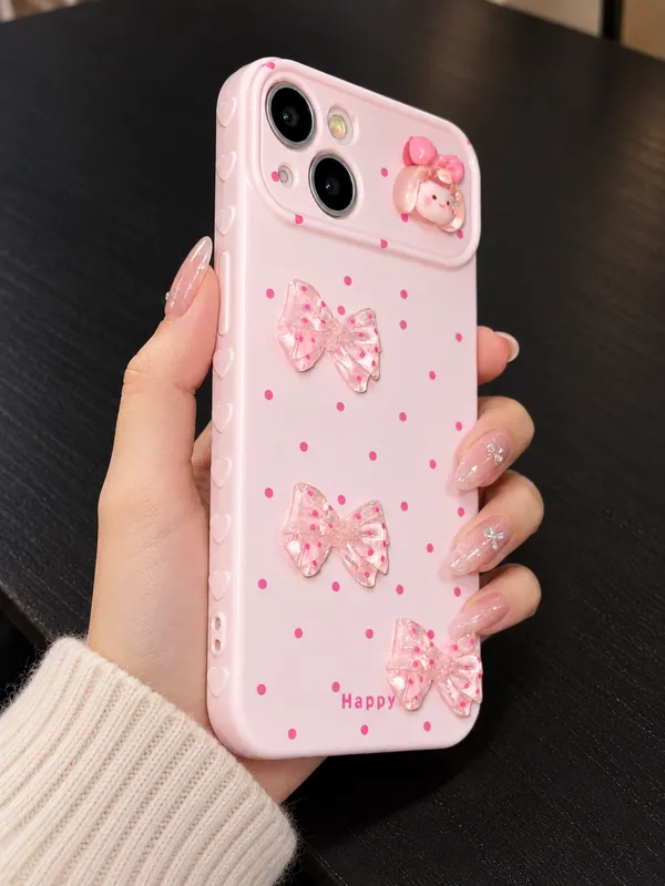 Pink_Silicone_Bow_Polka_Dot_Decorative_Iphone_Case