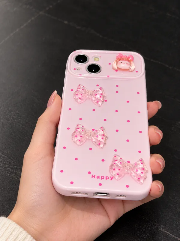 Pink_Silicone_Bow_Polka_Dot_Decorative_Iphone_Case