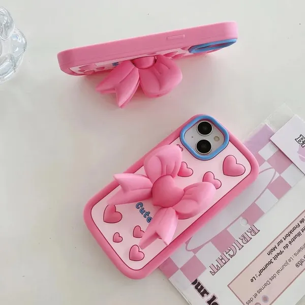 Pink_Silicone_3D_Bow_Heart_Iphone_Case