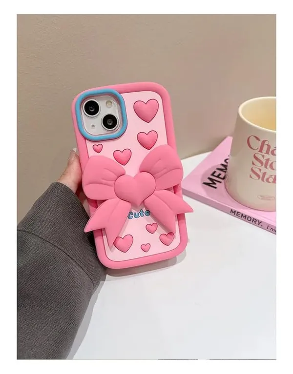 Pink_Silicone_3D_Bow_Heart_Iphone_Case
