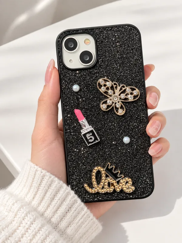 Black_Glitter_Butterfly_Embellished_iPhone_Case_For_Women