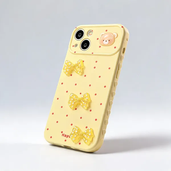 Yellow_Silicone_Bear_Bow_Polka_Dot_Iphone_Case