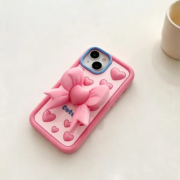 Pink_Silicone_3D_Bow_Heart_Iphone_Case