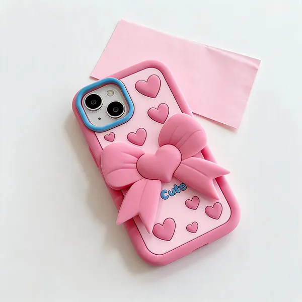 Pink_Silicone_3D_Bow_Heart_Iphone_Case