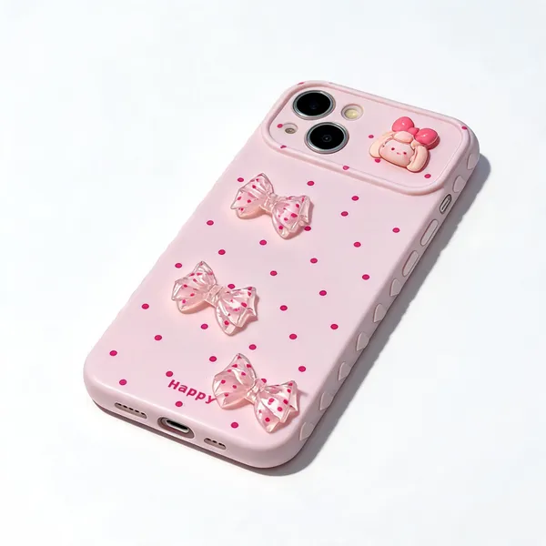 Pink_Silicone_Bow_Polka_Dot_Decorative_Iphone_Case