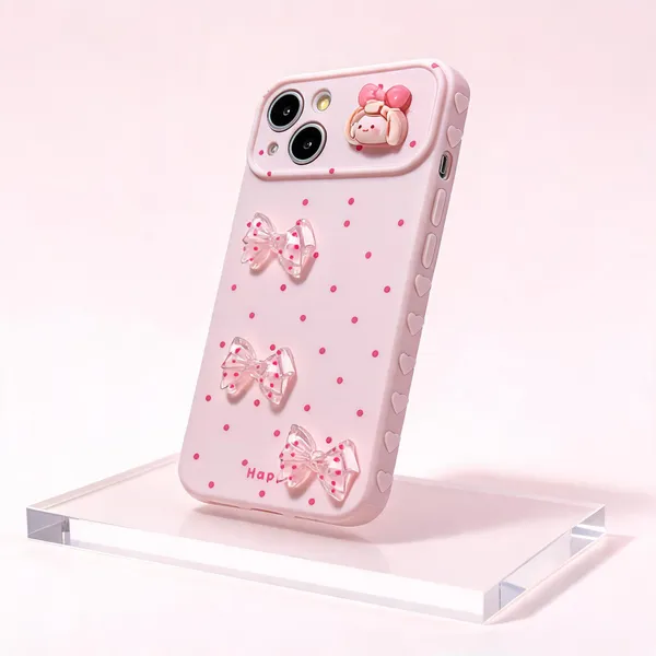 Pink_Silicone_Bow_Polka_Dot_Decorative_Iphone_Case