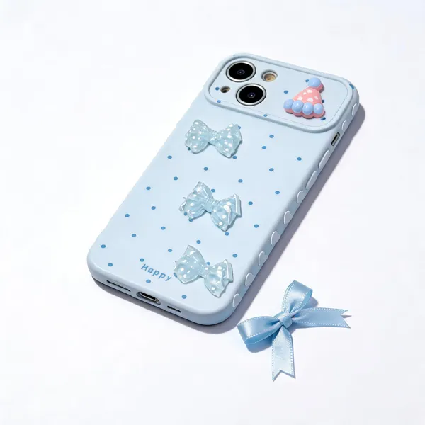 White_Silicone_Bow_Polka_Dot_Embellished_Iphone_Case