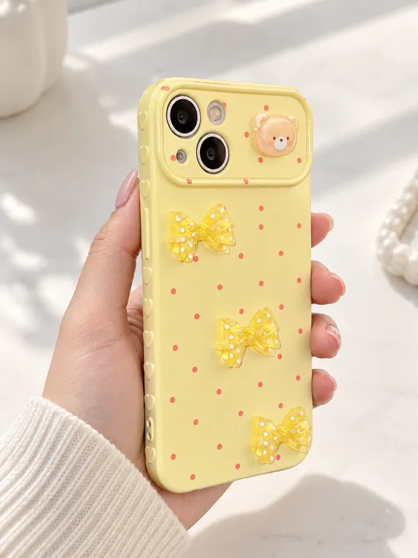 Yellow_Silicone_Bear_Bow_Polka_Dot_Iphone_Case