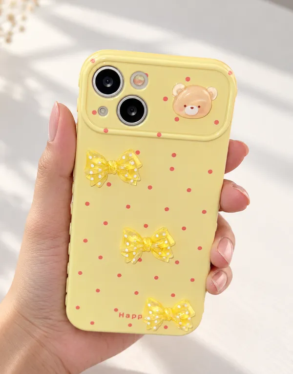 Yellow_Silicone_Bear_Bow_Polka_Dot_Iphone_Case