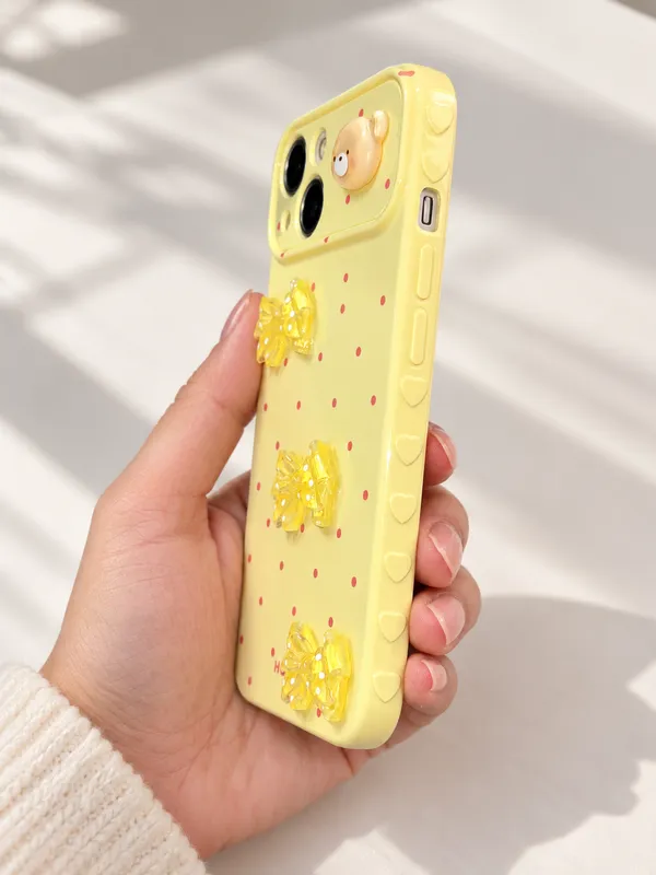 Yellow_Silicone_Bear_Bow_Polka_Dot_Iphone_Case
