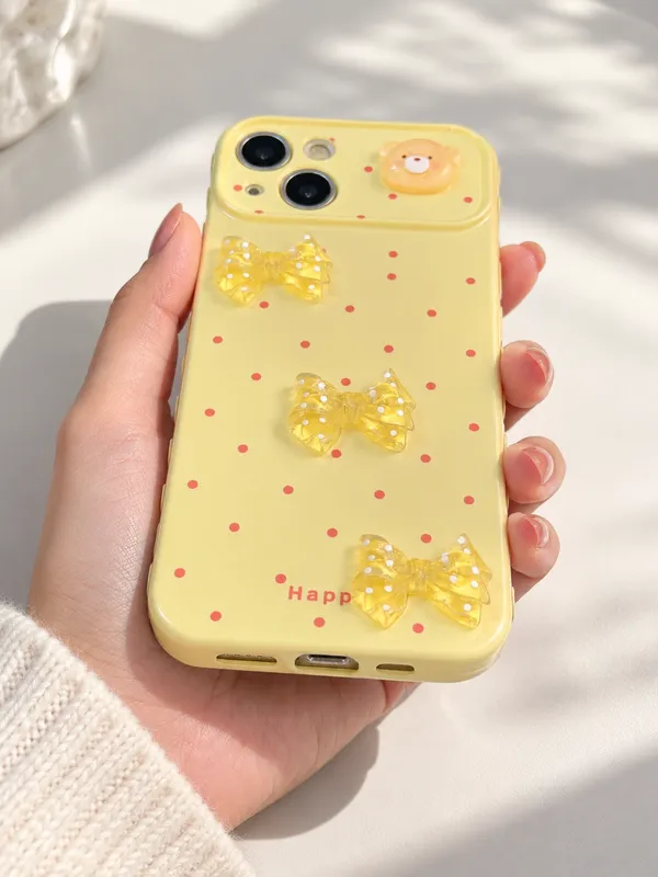 Yellow_Silicone_Bear_Bow_Polka_Dot_Iphone_Case