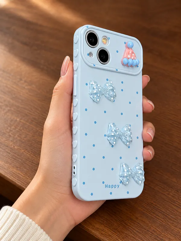 White_Silicone_Bow_Polka_Dot_Embellished_Iphone_Case