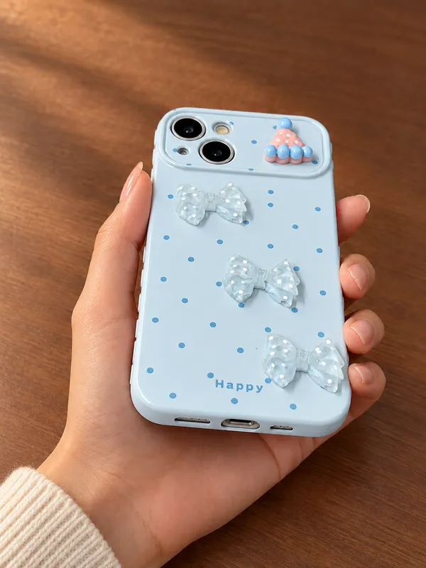 White_Silicone_Bow_Polka_Dot_Embellished_Iphone_Case