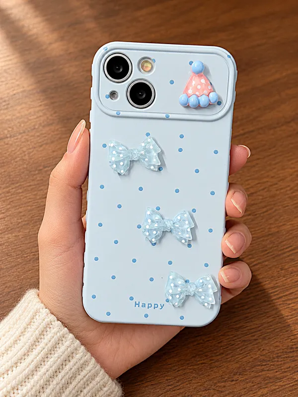 White_Silicone_Bow_Polka_Dot_Embellished_Iphone_Case