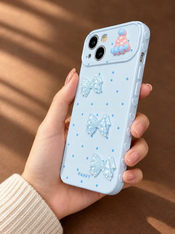 White_Silicone_Bow_Polka_Dot_Embellished_Iphone_Case