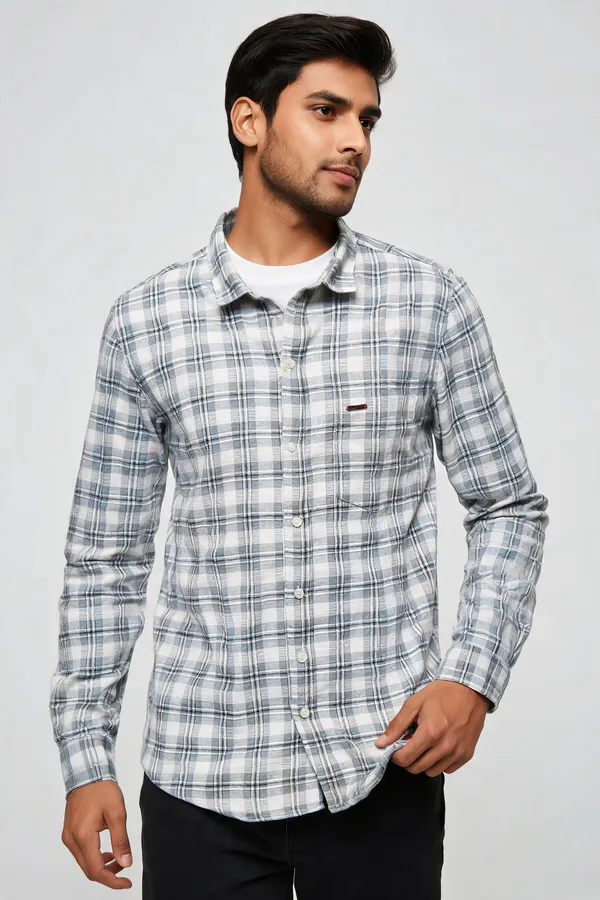 White_And_Grey_Checked_Regular_Fit_Shirt_For_Men
