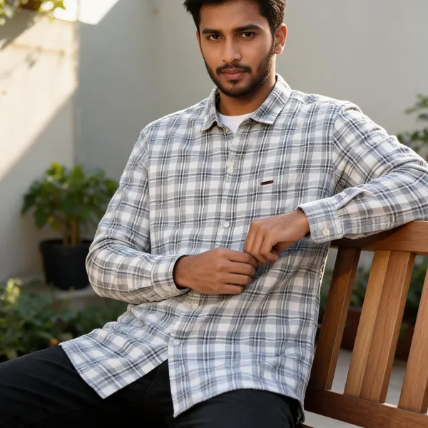 White_And_Grey_Checked_Regular_Fit_Shirt_For_Men