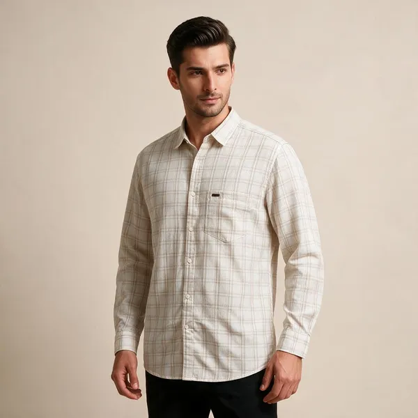 Cream_Check_Full_Sleeve_Shirt_For_Men