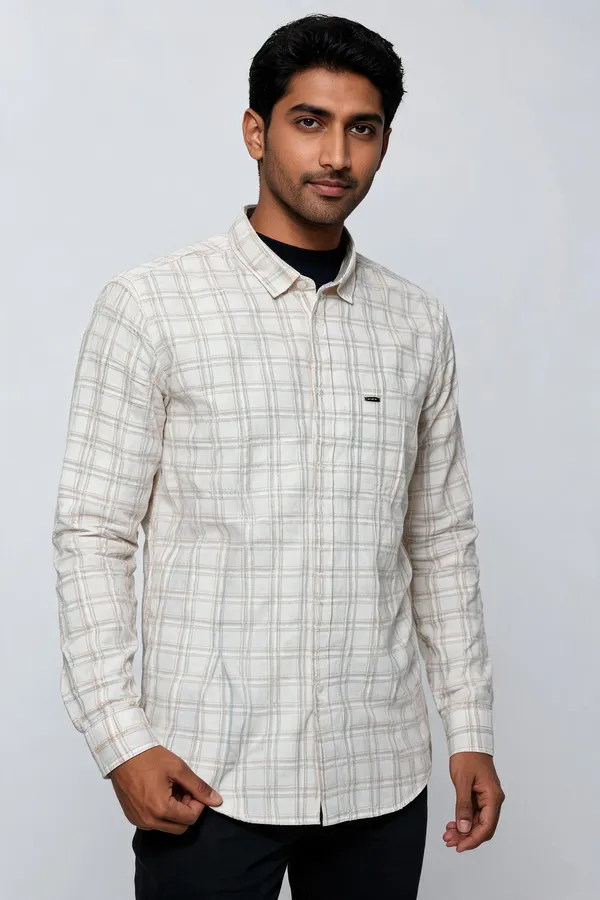 White_Checkered_Long_Sleeve_Shirt_For_Men