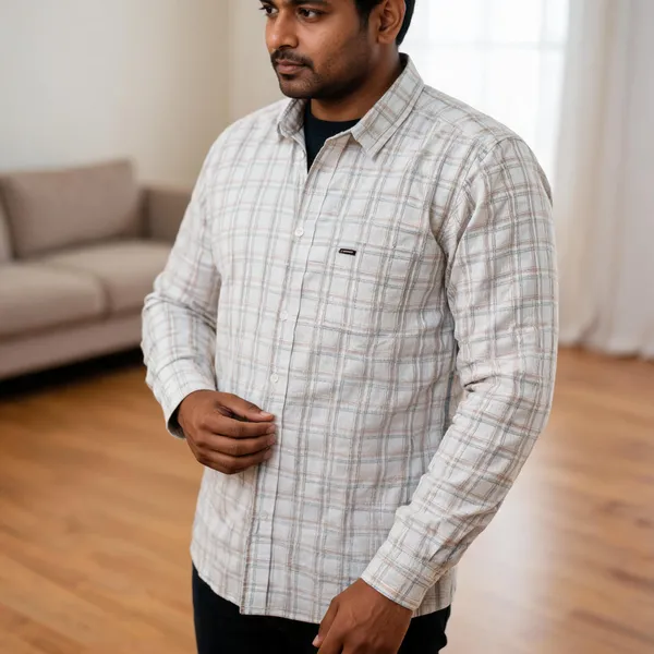 White_Checkered_Long_Sleeve_Shirt_For_Men