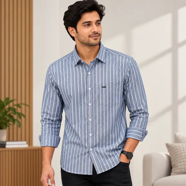 Blue_Striped_Long_Sleeve_Shirt_For_Men