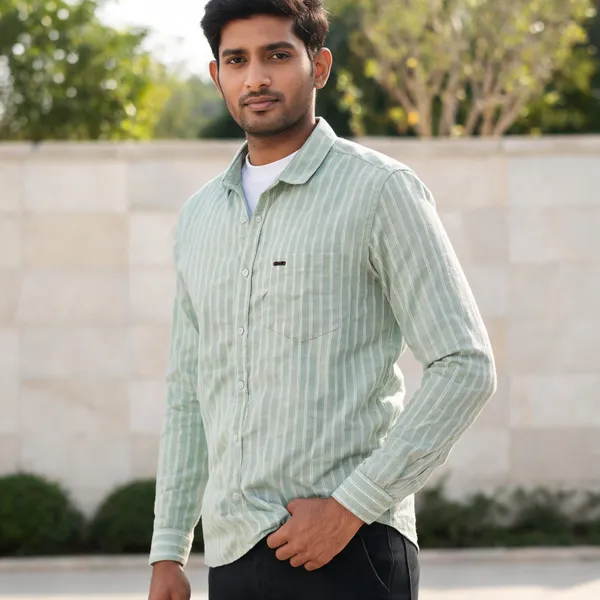 Sage_Green_Striped_Casual_Shirt_For_Men