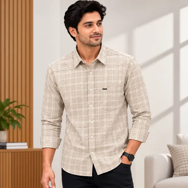 Beige_Checked_Casual_Shirt_For_Men