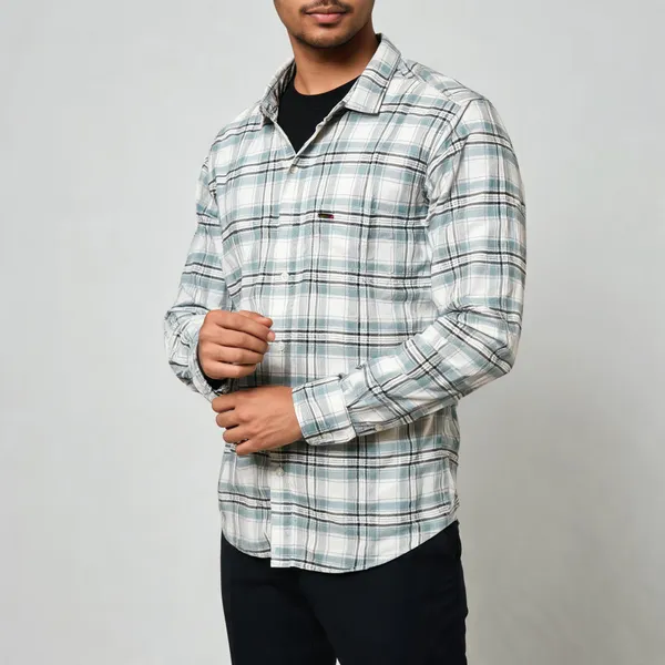 White_Grey_Plaid_Full_Sleeve_Shirt_For_Men