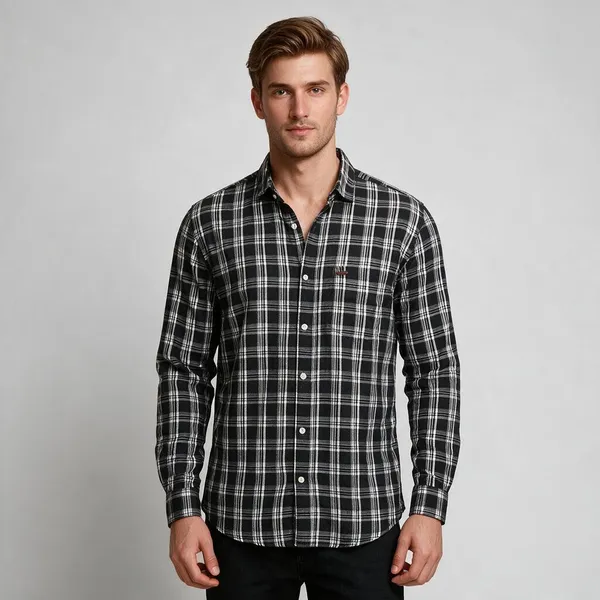 Black_Checked_Regular_Fit_Casual_Shirt_For_Men