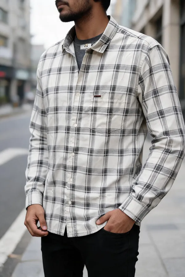 White_Checked_Full_Sleeve_Shirt_For_Men