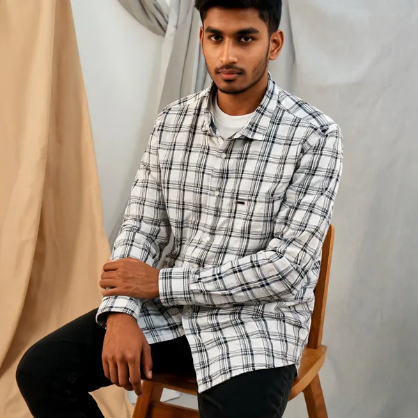 White_Plaid_Regular_Fit_Shirt_For_Men