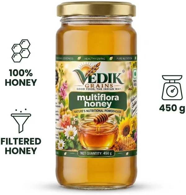 Vedik_Grains_Multiflora_Honey_|_Pure_&_Natural_Honey_|_Filtered_Honey_(450_g)