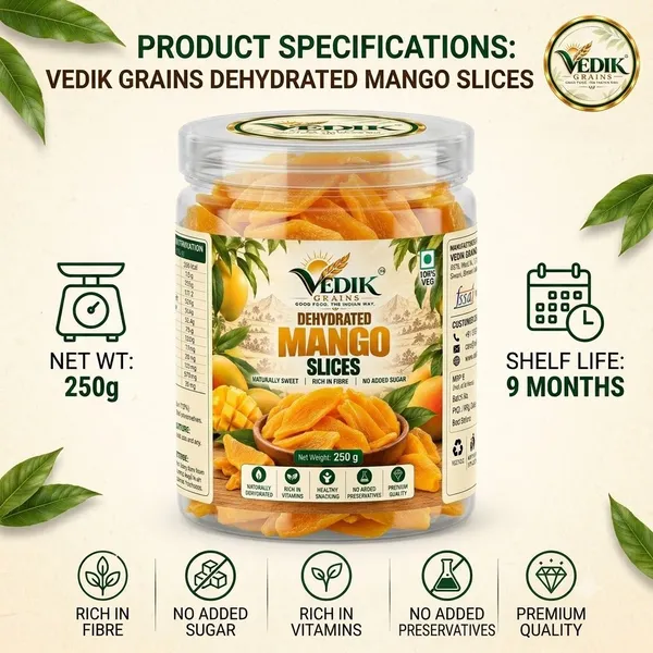 Vedik_Grains_Freeze_Dried_Mango_Slices_-_Dried_Fruit_Chips,_Teatime_Snack,_Tropical_Fruit_Mango_(1_x_250_g)