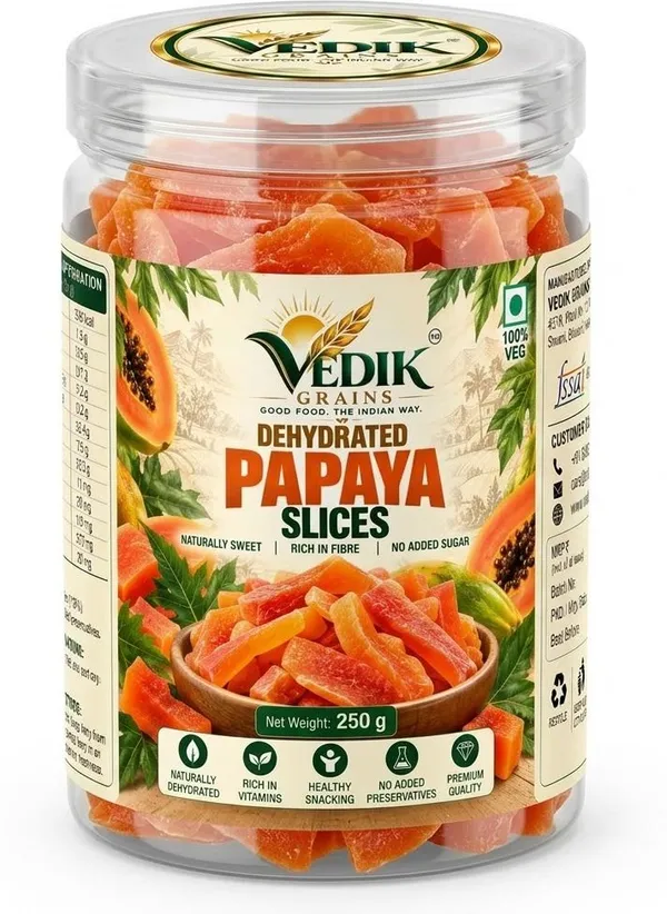 Vedik_Grains_Dried_Papaya_Slices_-_Freeze_Dried_Fruits,_Tropical_Fruit_Chips,_Snack_Pack_Papaya_(1_x_250_g)