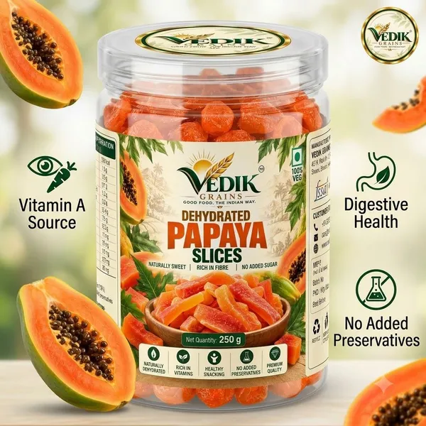 Vedik_Grains_Dried_Papaya_Slices_-_Freeze_Dried_Fruits,_Tropical_Fruit_Chips,_Snack_Pack_Papaya_(1_x_250_g)