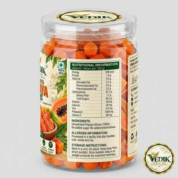 Vedik_Grains_Dried_Papaya_Slices_-_Freeze_Dried_Fruits,_Tropical_Fruit_Chips,_Snack_Pack_Papaya_(1_x_250_g)
