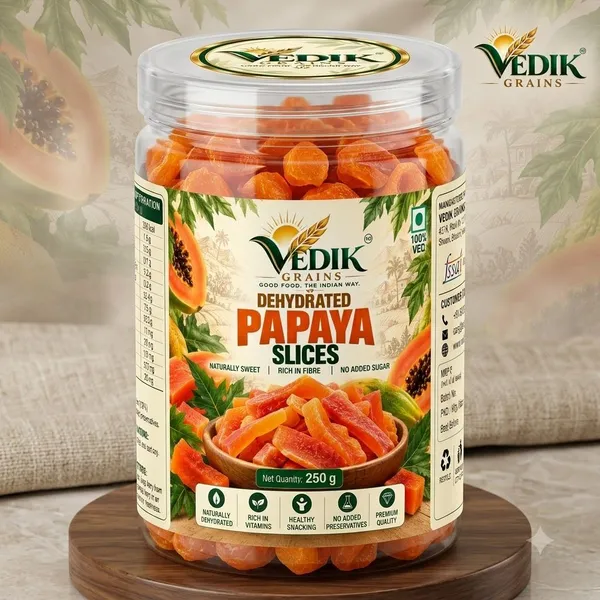 Vedik_Grains_Dried_Papaya_Slices_-_Freeze_Dried_Fruits,_Tropical_Fruit_Chips,_Snack_Pack_Papaya_(1_x_250_g)