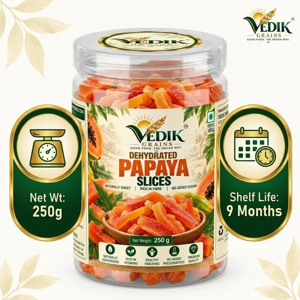 Vedik_Grains_Dried_Papaya_Slices_-_Freeze_Dried_Fruits,_Tropical_Fruit_Chips,_Snack_Pack_Papaya_(1_x_250_g)